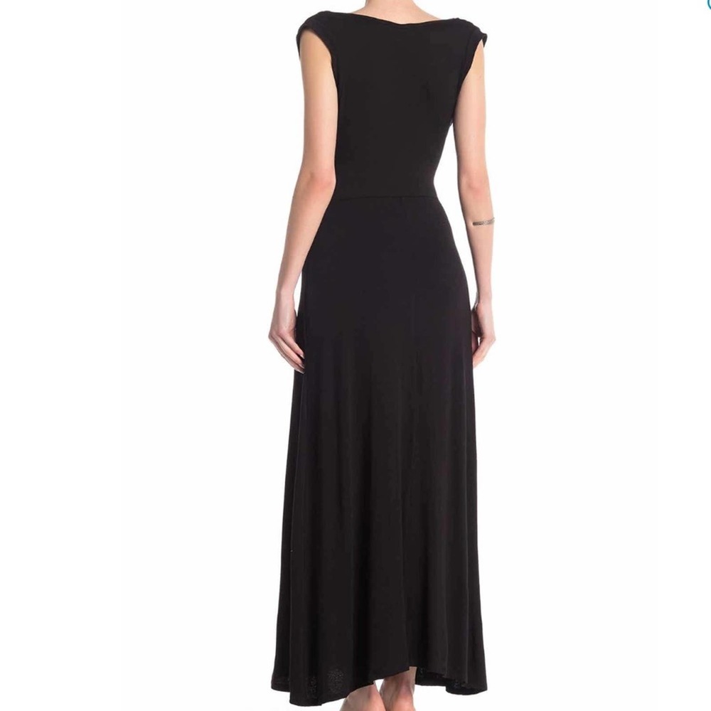 Threads & States Women's Black Sleeveless Tie Waist Cowl Neck Maxi Dress sz S - Picture 2 of 5